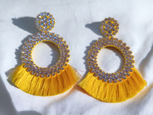 Load image into Gallery viewer, Extra large runway rhinestone tassel clip on earrings