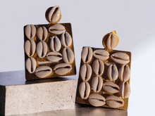 Load image into Gallery viewer, Handmade Abstract wood and cowrie clip on earrings