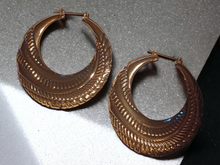Load image into Gallery viewer, Rare large hammered bamboo hoop earrings