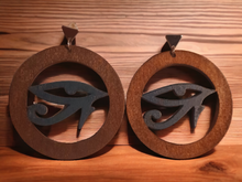 Load image into Gallery viewer, Wooden eye of horus earrings