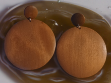 Load image into Gallery viewer, Large classic wooden minimalist disc clip on earrings