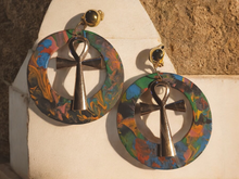 Load image into Gallery viewer, Clip on Abstract Handpainted Ankh Earrings