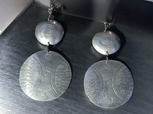 Load image into Gallery viewer, Hand carved aluminum disc clip on earrings Mali