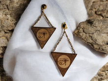 Load image into Gallery viewer, Clip on wooden eye of horus earrings