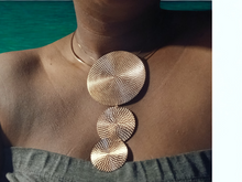 Load image into Gallery viewer, Light Gold disc clip on earrings and necklace set