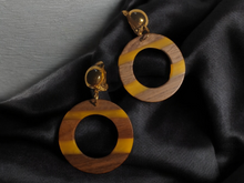 Load image into Gallery viewer, Handmade lucite and Natural Wood Clip On Earrings
