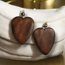 Load image into Gallery viewer, Hand carved wooden heart clip on earrings
