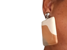 Load image into Gallery viewer, Natural Tri Color Wood Clip On Earrings