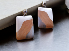 Load image into Gallery viewer, Natural Tri Color Wood Clip On Earrings