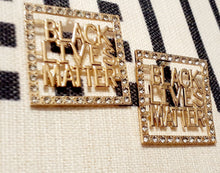 Load image into Gallery viewer, Rhinestone Black Lives Matter Earrings GOLD Kargo Fresh