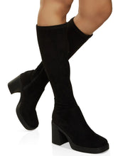 Load image into Gallery viewer, Stretch Faux Suede Knee High Block Heel Boots 12 NWT