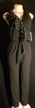 Load image into Gallery viewer, Stretch Black Crepe with Pearl Detail Jumpsuit Size 10 Kargo Fresh