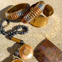 Load image into Gallery viewer, Vintage Brutalist Carved Brass and Copper Modernist Necklace Kargo Fresh