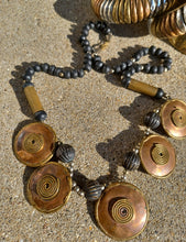 Load image into Gallery viewer, Vintage Brutalist Carved Brass and Copper Modernist Necklace Kargo Fresh