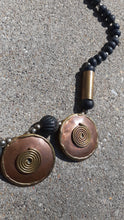 Load image into Gallery viewer, Vintage Brutalist Carved Brass and Copper Modernist Necklace Kargo Fresh