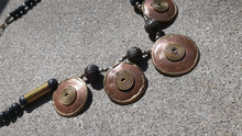 Load image into Gallery viewer, Vintage Brutalist Carved Brass and Copper Modernist Necklace Kargo Fresh