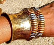 Load image into Gallery viewer, Vintage Brutalist Carved Brass and Copper Modernist Necklace Kargo Fresh