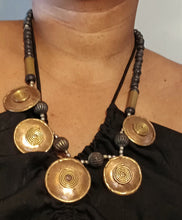 Load image into Gallery viewer, Vintage Brutalist Carved Brass and Copper Modernist Necklace Kargo Fresh
