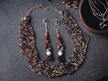Load image into Gallery viewer, Vintage Glass Bead Multi Strand Layering Necklace and clip on earrings set Kargo Fresh