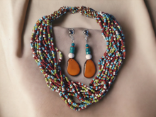 Load image into Gallery viewer, Vintage Glass Bead Multi Strand Layering Necklace and clip on earrings set Kargo Fresh