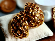 Load image into Gallery viewer, Vintage Gold basket weave shrimp clip on earrings Kargo Fresh