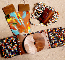 Load image into Gallery viewer, Vintage Hand beaded Walnut Wood Elastic Belt Set Kargo Fresh