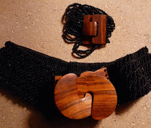 Load image into Gallery viewer, Vintage Hand beaded Walnut Wood Elastic Belt bracelet necklace and earrings set Kargo Fresh
