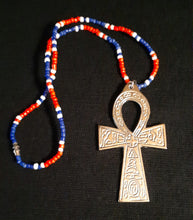 Load image into Gallery viewer, Vintage Mens XL Silver Metal and Glass bead Handmade Ankh Necklace Kargo Fresh