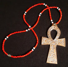Load image into Gallery viewer, Vintage Mens XL Silver Metal and Glass bead Handmade Ankh Necklace Kargo Fresh