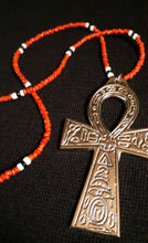 Load image into Gallery viewer, Vintage Mens XL Silver Metal and Glass bead Handmade Ankh Necklace Kargo Fresh