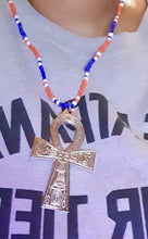 Load image into Gallery viewer, Vintage Mens XL Silver Metal and Glass bead Handmade Ankh Necklace Kargo Fresh