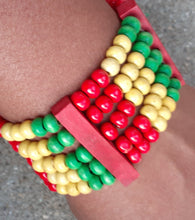 Load image into Gallery viewer, Vintage Natural Wood RGY Bracelet and Earring Set Kargo Fresh