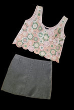 Load image into Gallery viewer, Vintage crochet crop top and vintage suede mini skirt Kargo Fresh