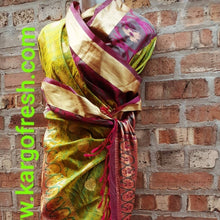 Load image into Gallery viewer, Vintage handmade Indian Silk Sari Gold Embroidered and glass beads Kargo Fresh