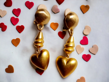 Load image into Gallery viewer, Vintage textured brushed gold heart dangle clip ons Kargo Fresh