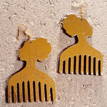 Load image into Gallery viewer, Wooden Afro Centric Afro Pick Earrings Kargo Fresh