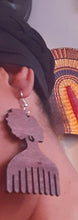 Load image into Gallery viewer, Wooden Afro Centric Afro Pick Earrings Kargo Fresh