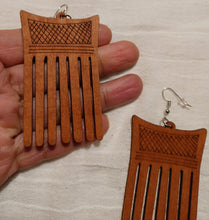 Load image into Gallery viewer, Wooden Afro Centric Afro Pick Earrings Kargo Fresh