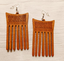 Load image into Gallery viewer, Wooden Afro Centric Afro Pick Earrings Kargo Fresh