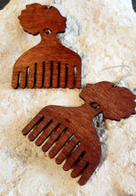 Load image into Gallery viewer, Wooden Afro Centric Afro Pick Earrings Kargo Fresh