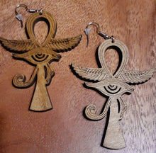 Load image into Gallery viewer, Wooden Ankh & Eye of Horus Earrings Kargo Fresh