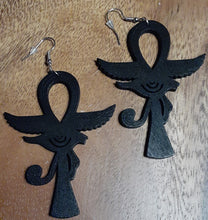 Load image into Gallery viewer, Wooden Ankh & Eye of Horus Earrings Kargo Fresh