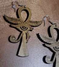 Load image into Gallery viewer, Wooden Ankh & Eye of Horus Earrings Kargo Fresh