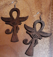 Load image into Gallery viewer, Wooden Ankh & Eye of Horus Earrings Kargo Fresh