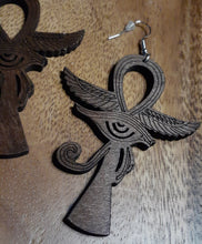 Load image into Gallery viewer, Wooden Ankh & Eye of Horus Earrings Kargo Fresh