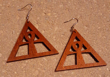 Load image into Gallery viewer, Wooden Ankh in pyramid Earrings Kargo Fresh