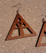 Load image into Gallery viewer, Wooden Ankh in pyramid Earrings Kargo Fresh