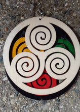 Load image into Gallery viewer, Wooden RBGY spiral design Afrocentric Earrings Kargo Fresh