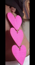 Load image into Gallery viewer, Extra Large Giant Heart Wooden Dangle Earrings Clip on