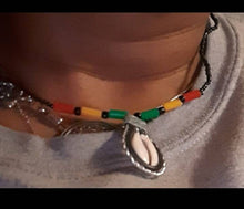 Load image into Gallery viewer, Vintage Afrocentric Cowrie Shell Collar Choker Style Necklace with matching custom clip on earrings